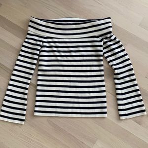 Club Monaco Classic navy stripe Off the shoulder knit top